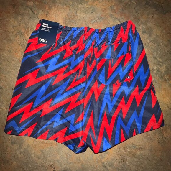 DSG Mens Woven Training Shorts XS Athletic Fit Elastic Waist Red & Blue Zigzag P - Picture 2 of 9